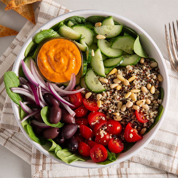 Red Pepper Hummus and Spinach Quinoa Bowls Fresh Cravings